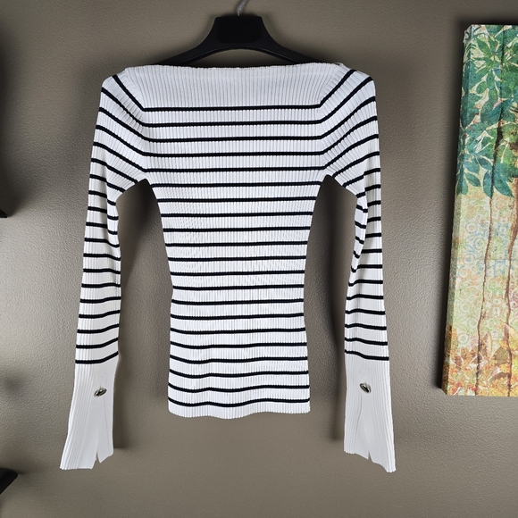 A.L.C. Anya Striped Knit Ribbed Boatneck Top Size Small - Picture 6 of 15